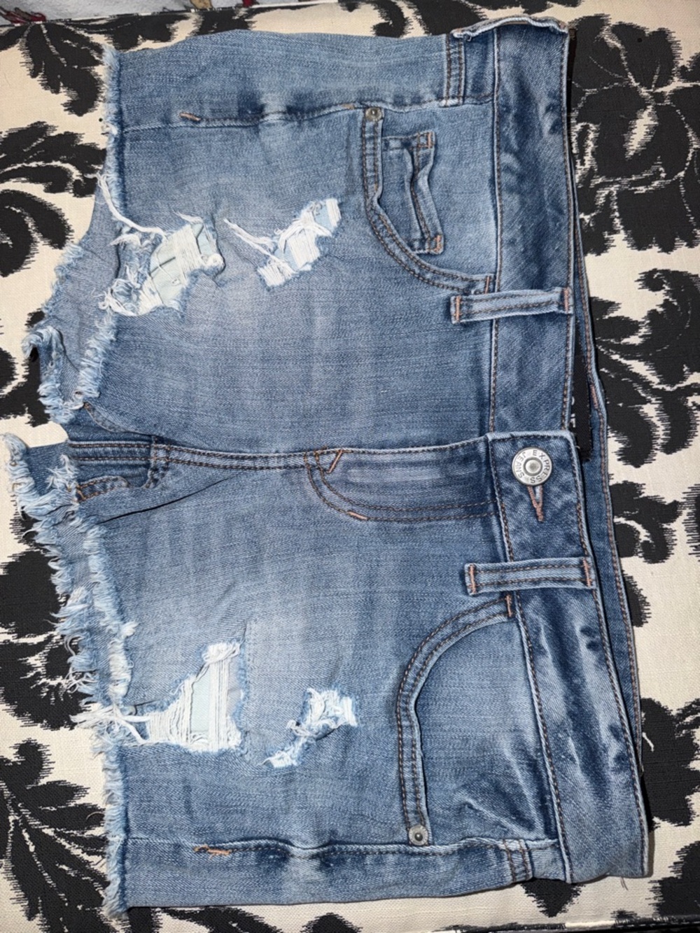 Express Distressed Light Blue Denim Jean Shorts
